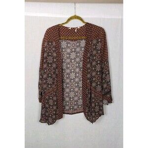 Soft Surroundings Large Cardigan Open‎ Front Floral Brown Sheer Lagenlook Fall